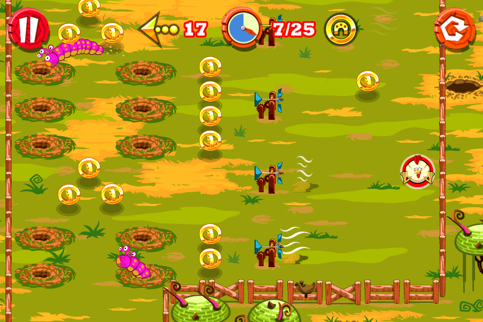 Rolling Ranch (iPhone) screenshot: Fans and worms
