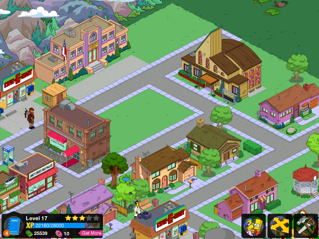 The Simpsons: Tapped Out (iPad) screenshot: Church and school