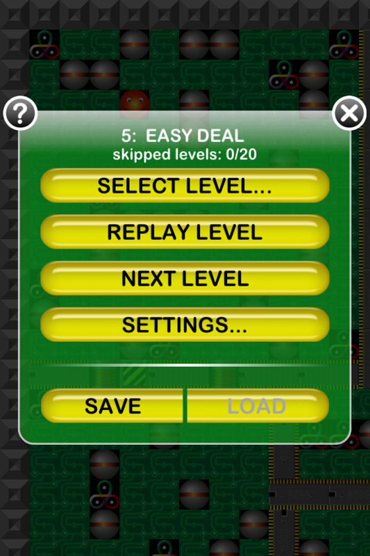 Supaplex (iPhone) screenshot: Menu options