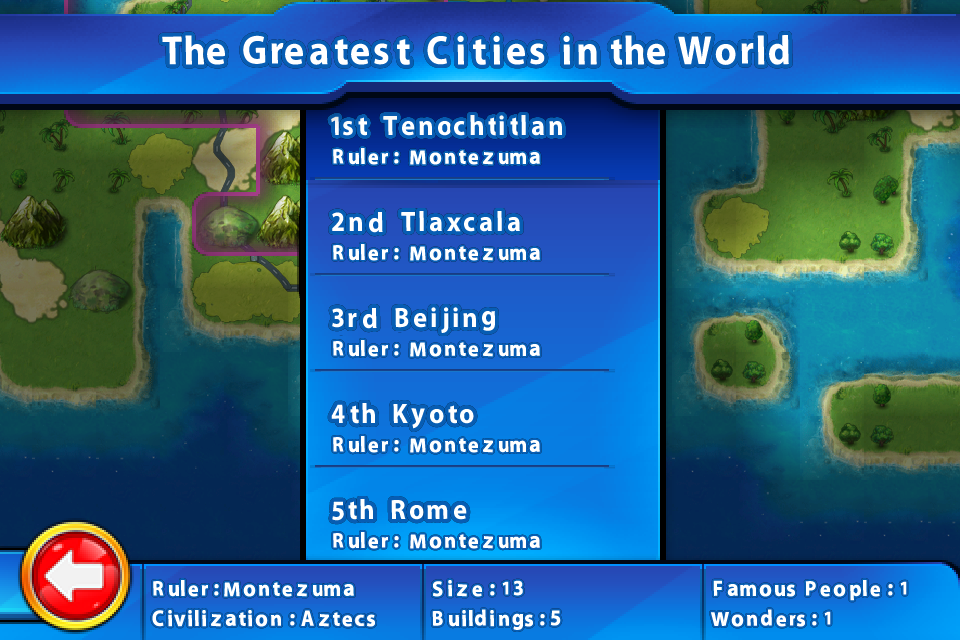 Sid Meier's Civilization: Revolution (iPhone) screenshot: Montezuma rules the world!