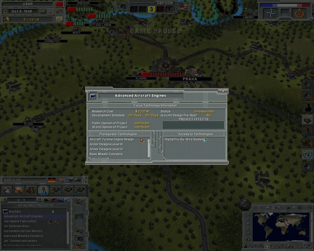 Supreme Ruler: Cold War (Windows) screenshot: Scientific research is essential in this game.