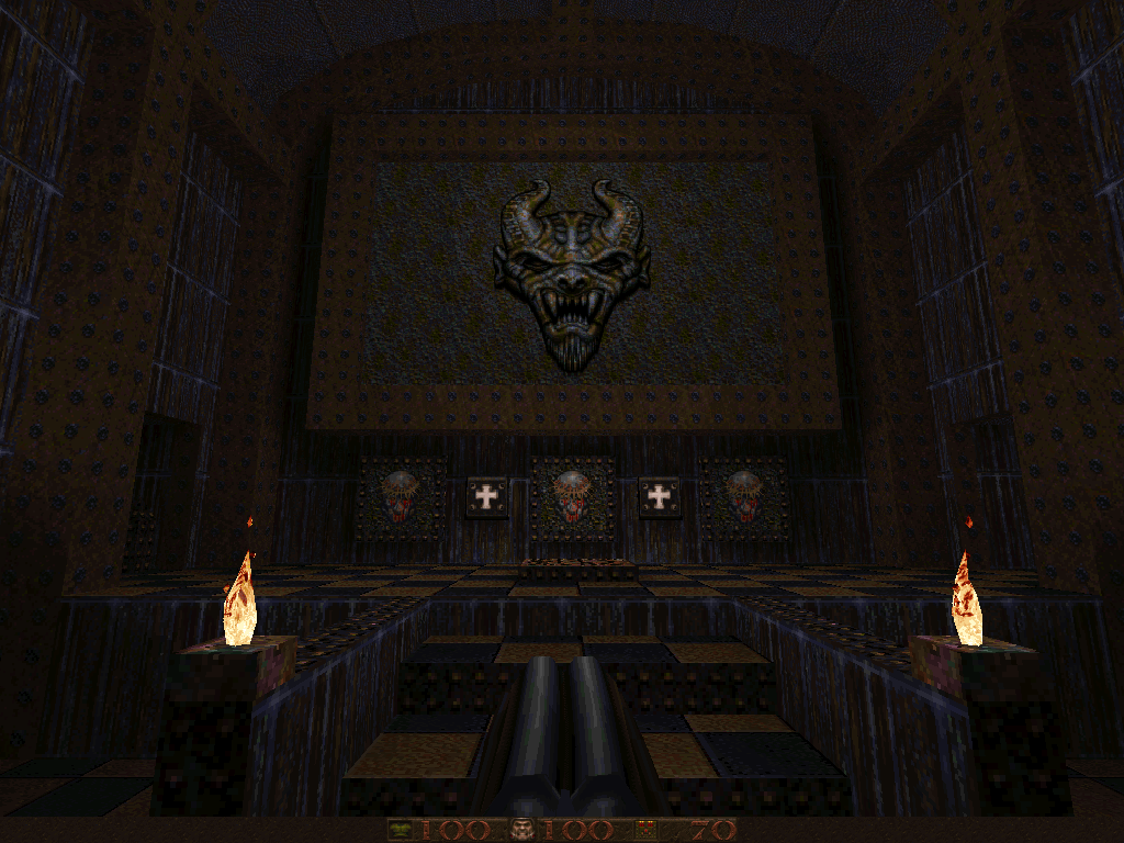 Abyss of Pandemonium (DOS) screenshot: Religious imagery remains a staple of Quake's style.