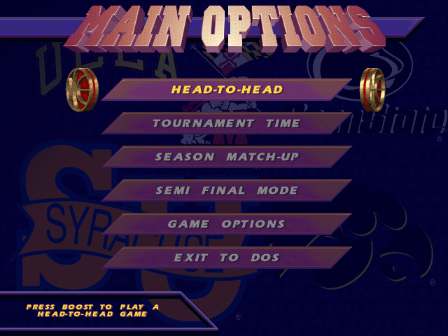 College Slam (DOS) screenshot: main menu
