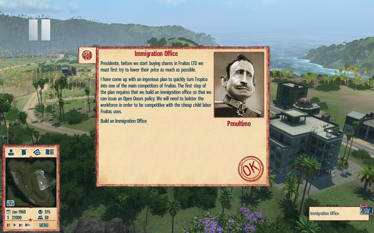 Tropico 4 (Windows) screenshot: Introduction to mission 11