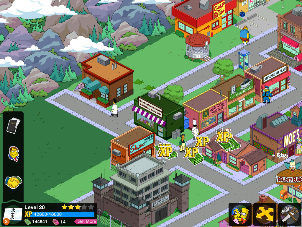 The Simpsons: Tapped Out (iPad) screenshot: Lots of money and experience