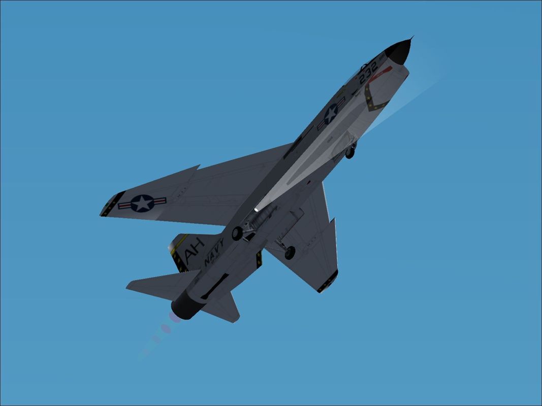 Vietnam Air War (Windows) screenshot: The F8E Crusader showing wheel well details. When the gear is lowered the landing light comes on automatically