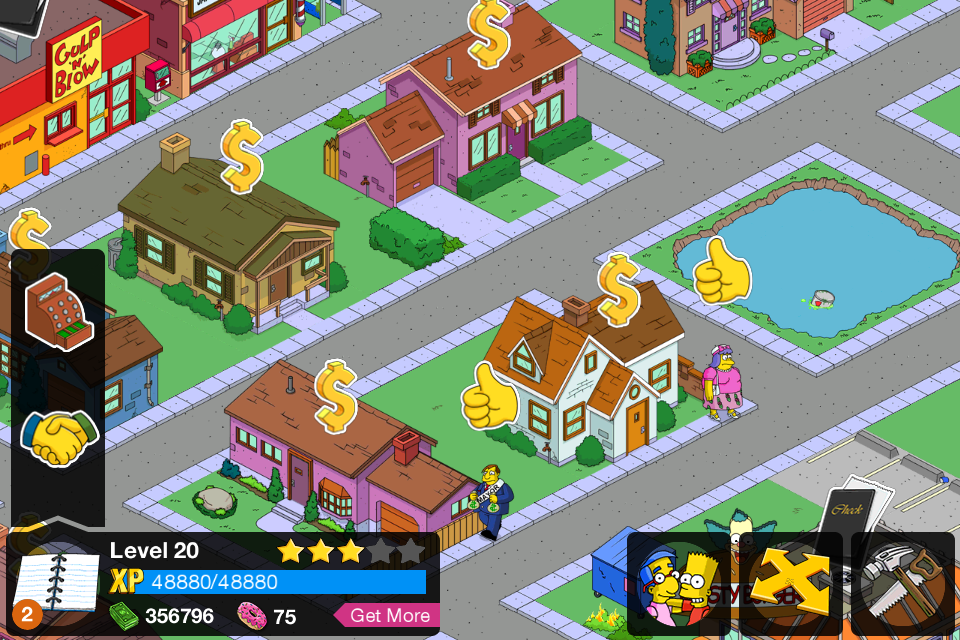 The Simpsons: Tapped Out (iPhone) screenshot: A lot of income ready for harvest