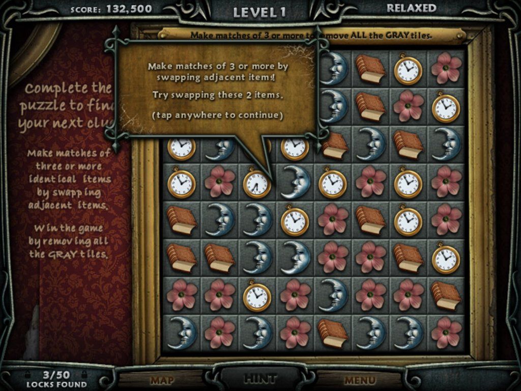 Escape Rosecliff Island (iPad) screenshot: Level 1 - mini match 3 game