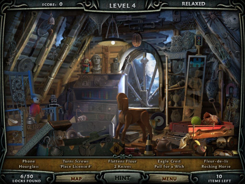Escape Rosecliff Island (iPad) screenshot: Attic - objects