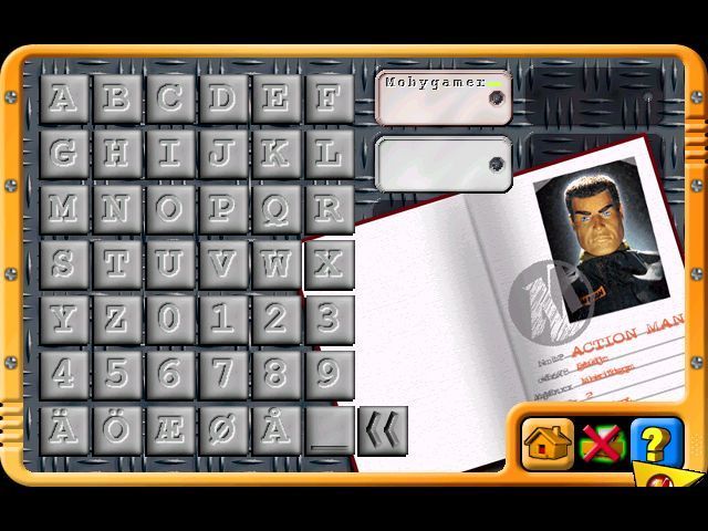 Action Man: Raid on Island X (Windows) screenshot: Starting a game and the player gets to replace 'ActionMan' with their own name, just nine letters though