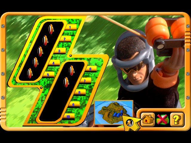 Action Man: Raid on Island X (Windows) screenshot: The end of the zip line mission and the number of coins collected is counted