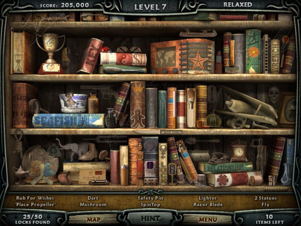 Escape Rosecliff Island (iPad) screenshot: Bookshelf - objects