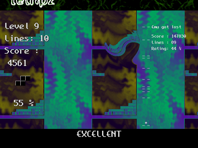 Tetripz (DOS) screenshot: 2C-B, level 9