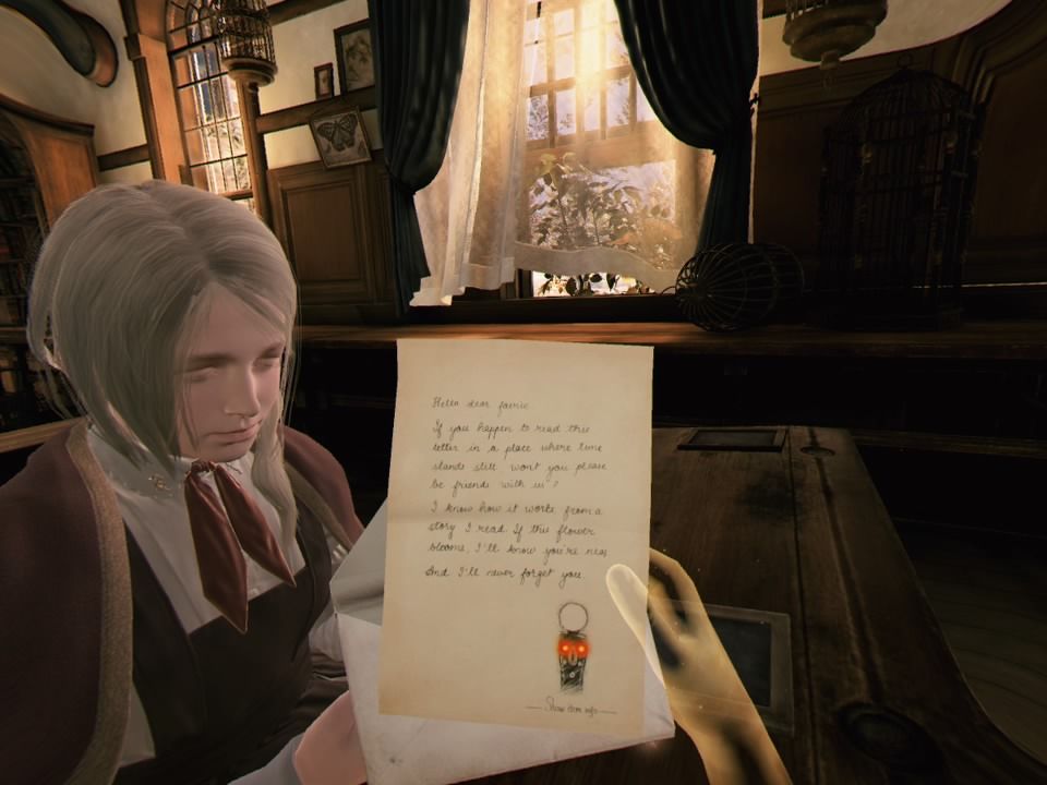 Déraciné (PlayStation 4) screenshot: While the time is standing still, fairy can read various notes and letters lying around