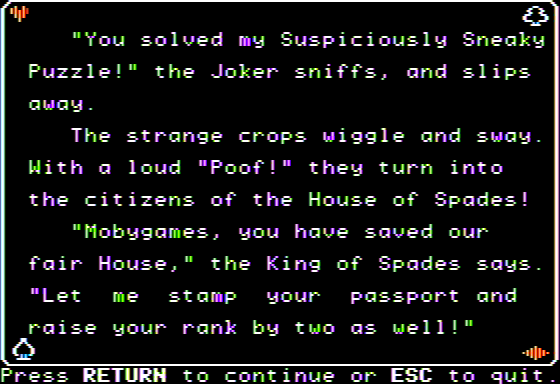 Microzine #19 (Apple II) screenshot: Malice in Wonderland - I Save the Spades