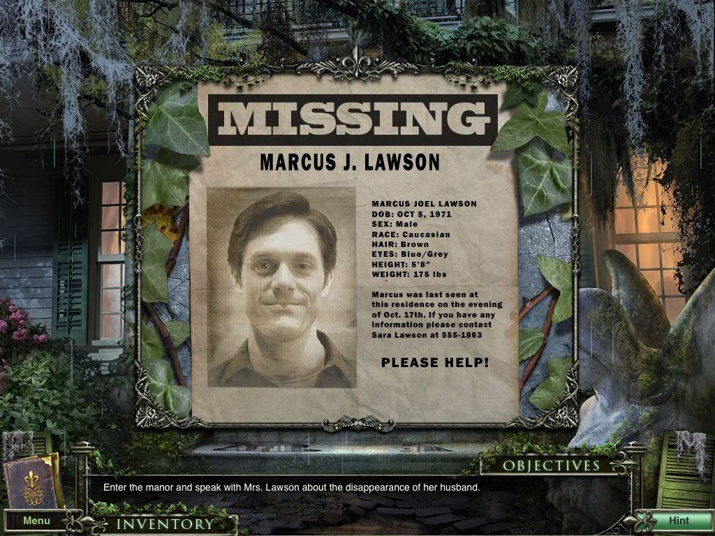 Mystery Case Files: 13th Skull (Collector's Edition) (iPad) screenshot: Information on Mr. Lawson who is missing