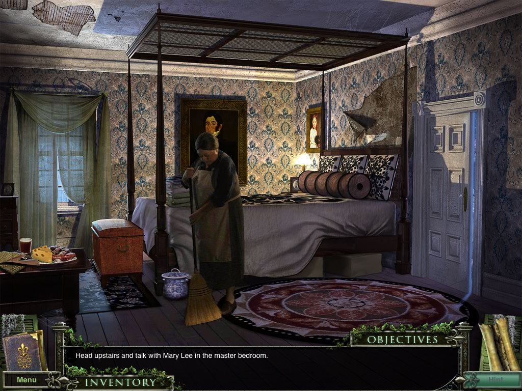 Mystery Case Files: 13th Skull (Collector's Edition) (iPad) screenshot: Second Floor Master Bedroom - maid Mary Lee