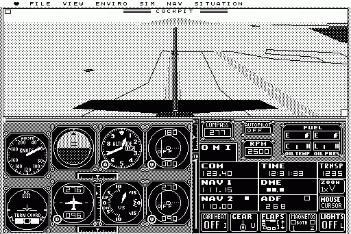 Microsoft Flight Simulator (Macintosh) screenshot: rear view after takeoff