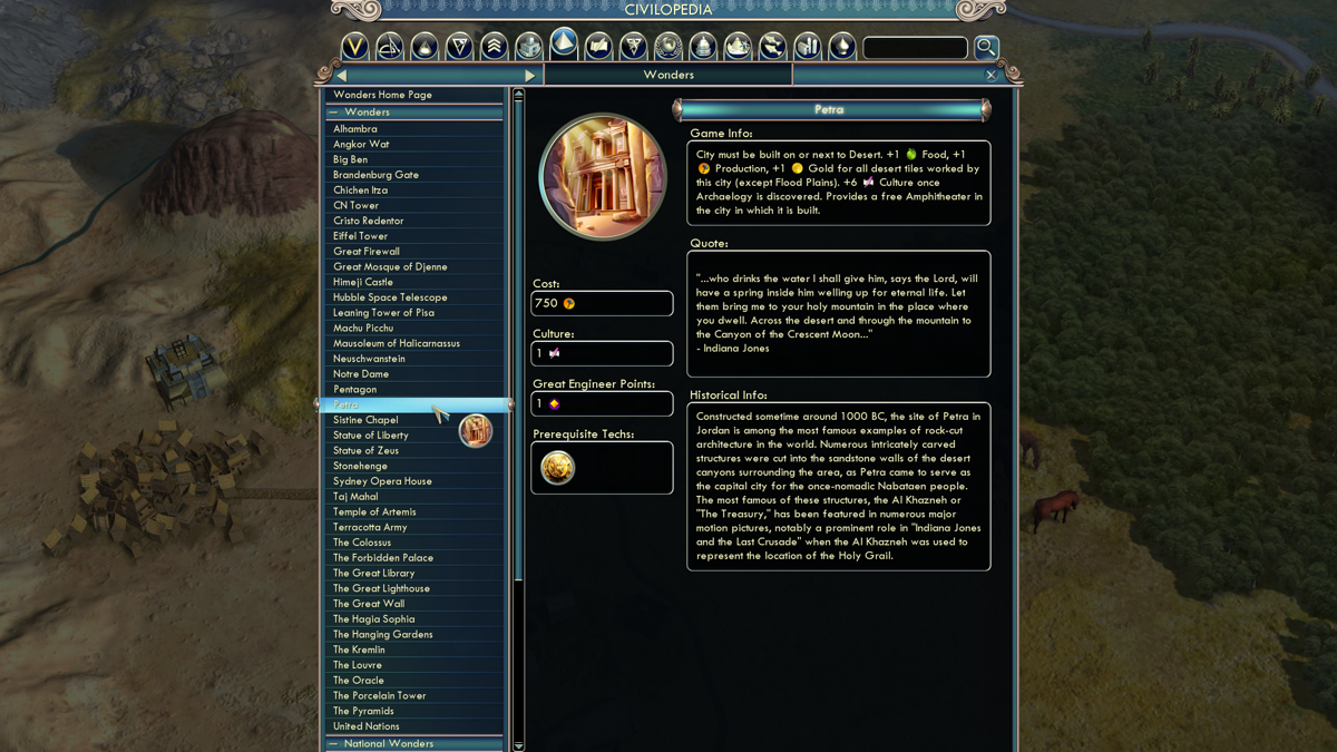 Sid Meier's Civilization V: Gods and Kings (Windows) screenshot: Petra is one of nine new wonders.