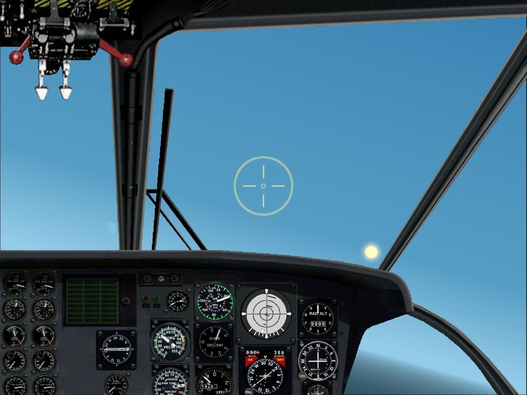 Harrier Jump Jet (Windows) screenshot: The cockpit of the Sea King helicopter. This craft has no weapons.