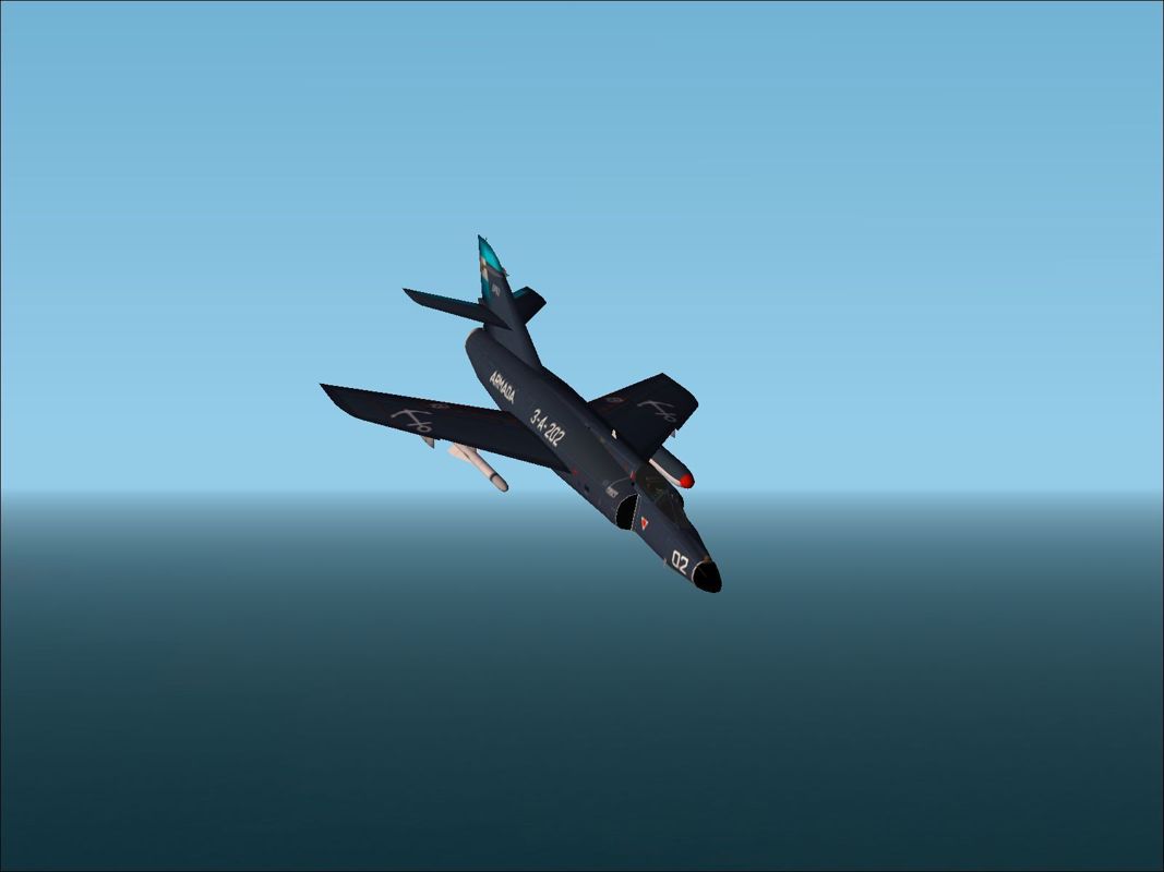 Harrier Jump Jet (Windows) screenshot: An Argentine Navy Super Entendard loaded with an Exocet missile for anti shipping missions.