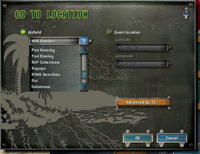Harrier Jump Jet (Windows) screenshot: The new locations added to the Locations Menu are scattered around, they are not grouped by a naming convention as in some other add-on packages