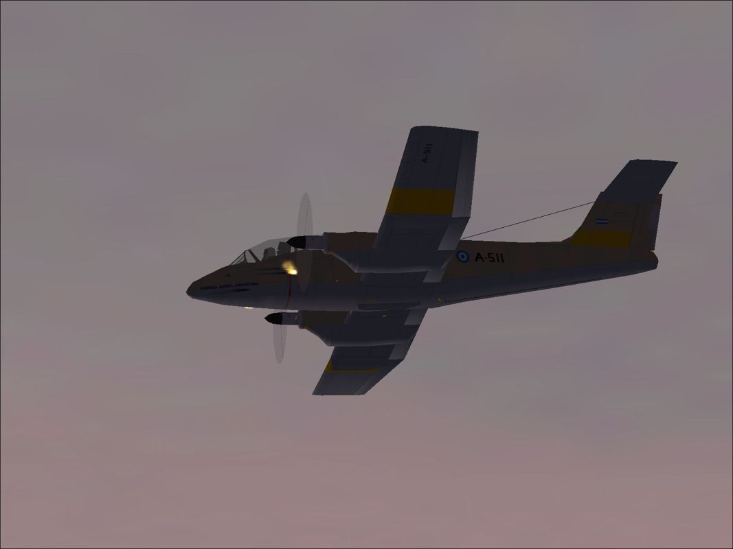 Harrier Jump Jet (Windows) screenshot: An Argentine Air Force Pucará on a dawn mission