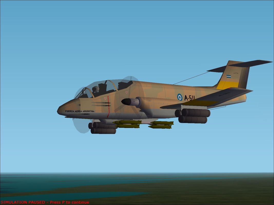 Harrier Jump Jet (Windows) screenshot: An Argentine Air Force Pucará loaded for ground attack