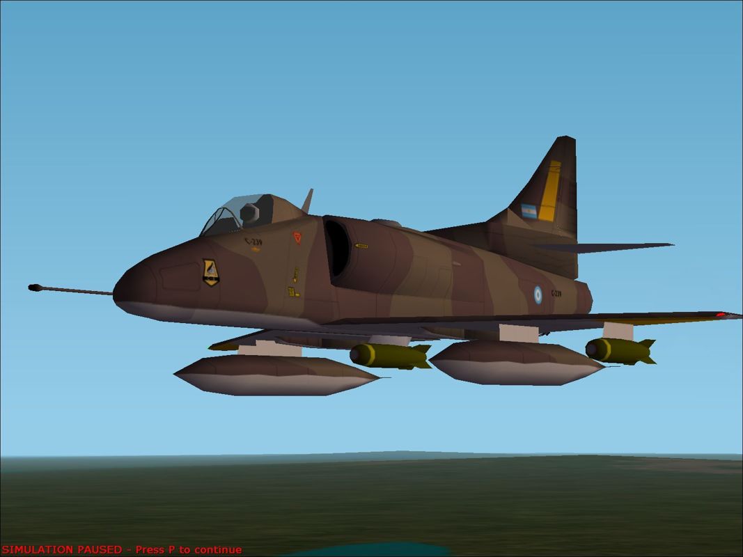 Harrier Jump Jet (Windows) screenshot: The Argentine Air Force A-4P Skyhawk loaded for ground attack