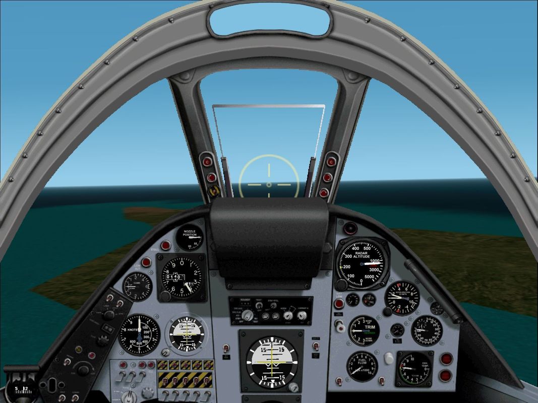 Harrier Jump Jet (Windows) screenshot: The cockpit of the AV-8A Harrier