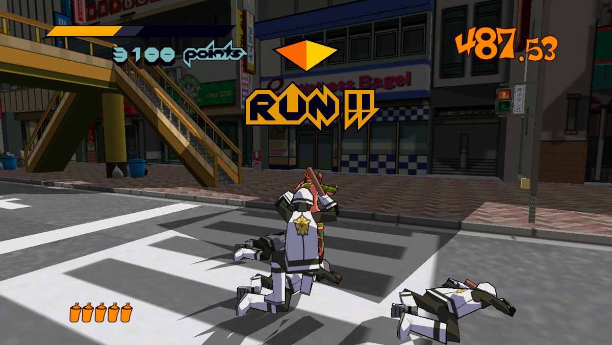 Jet Grind Radio (Windows) screenshot: The police arrive and try to grab you.