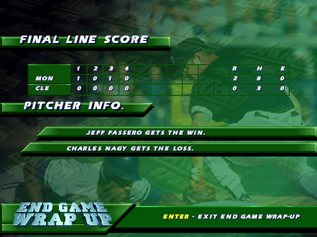 Frank Thomas Big Hurt Baseball (DOS) screenshot: Endgame wrap up.