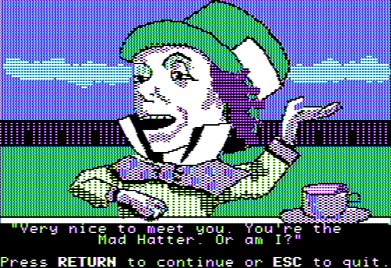 Microzine #19 (Apple II) screenshot: Malice in Wonderland - I Meet the Mad Hatter