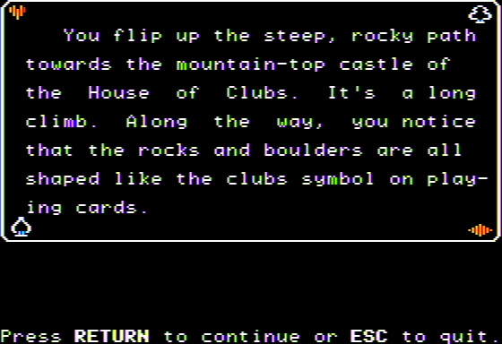 Microzine #19 (Apple II) screenshot: Malice in Wonderland - I Visit the Clubs