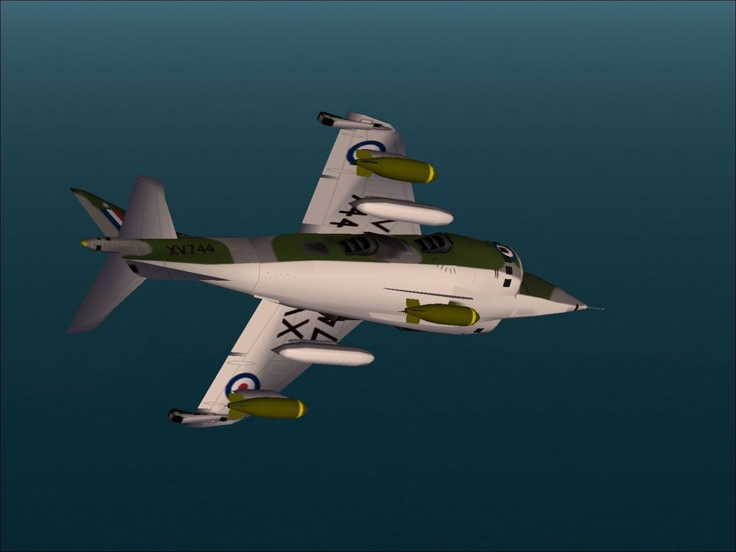 Harrier Jump Jet (Windows) screenshot: The Royal Air Force Harrier GR.1 loaded for ground attack.