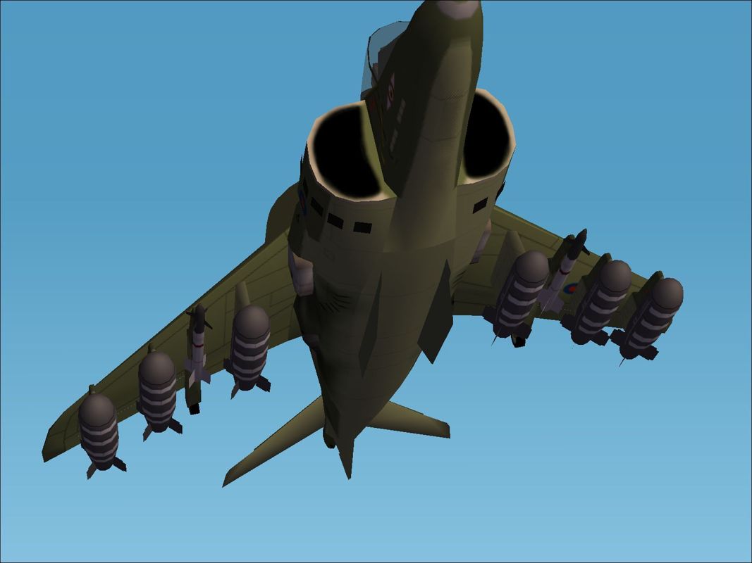 Harrier Jump Jet (Windows) screenshot: The Royal Air Force Harrier GR.5 loaded for ground attack