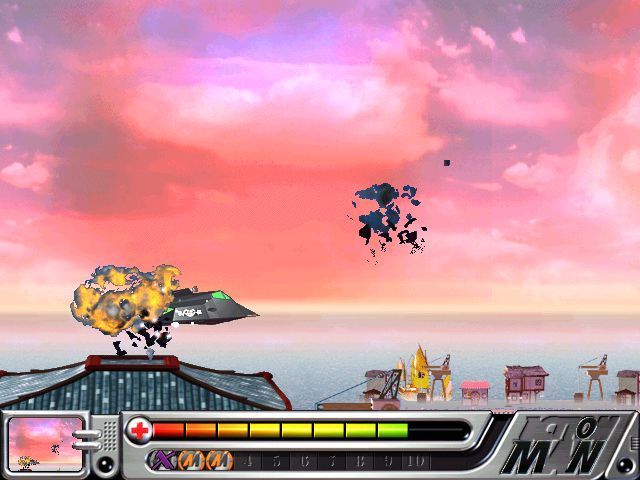 Action Man: Jungle Storm (Windows) screenshot: Back outside and there's ground fire and aerial enemies to contend with