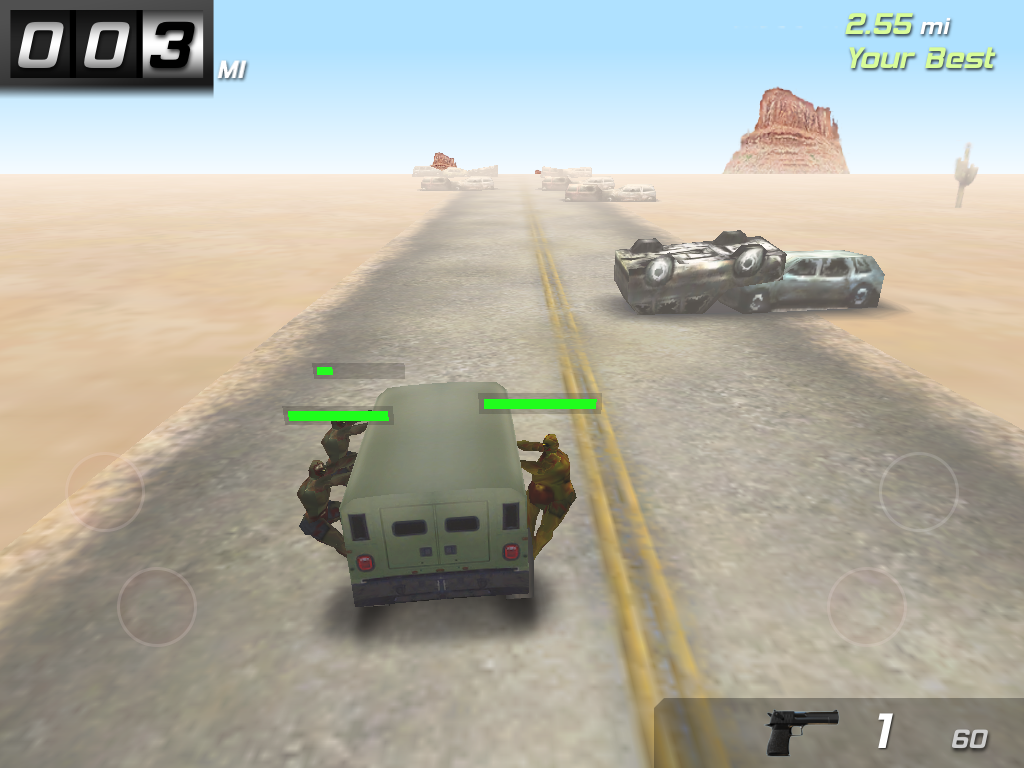 Zombie Highway (iPad) screenshot: Zombies on the highway