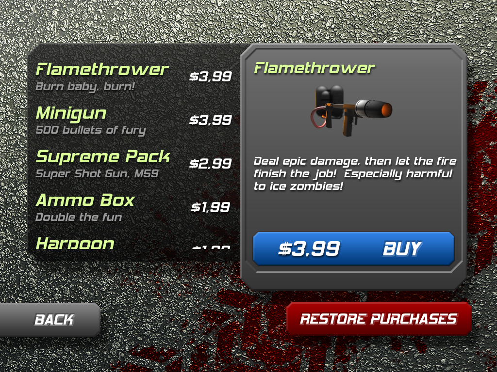 Zombie Highway (iPad) screenshot: Gun shop