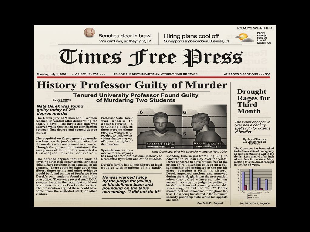 Alcatraz: Prison Escape (Windows) screenshot: A newspaper headline sets the scene