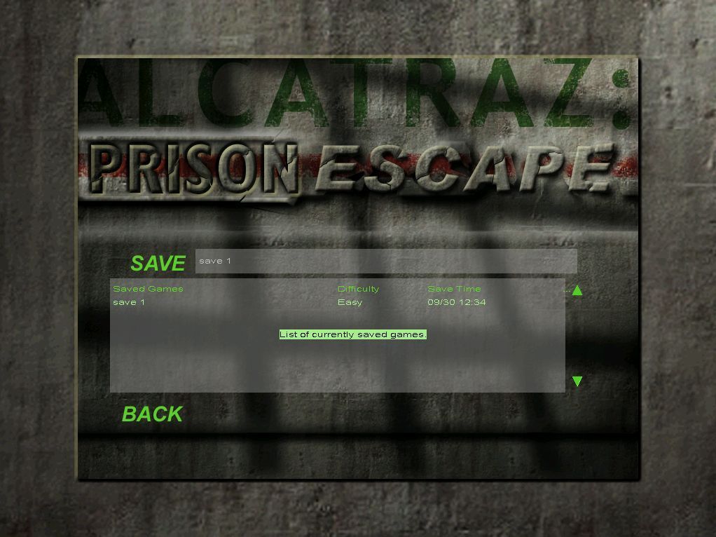 Alcatraz: Prison Escape (Windows) screenshot: This is the save game screen