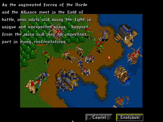 WarCraft II: Tides of Darkness (Demo Version) (DOS) screenshot: Screenshot from the preview slide-show. Notice the early version of the knight.
