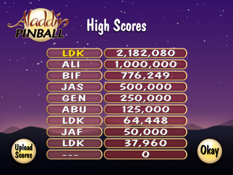 Aladdin Pinball (Windows) screenshot: Not too bad.