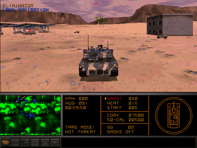 Armored Fist 2 (DOS) screenshot: This will be the default camera setting for gameplay