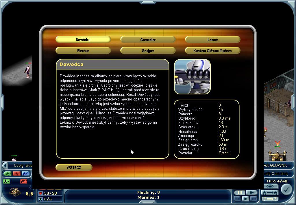 Laser Squad: Nemesis (Windows) screenshot: Leader's description (Polish version)
