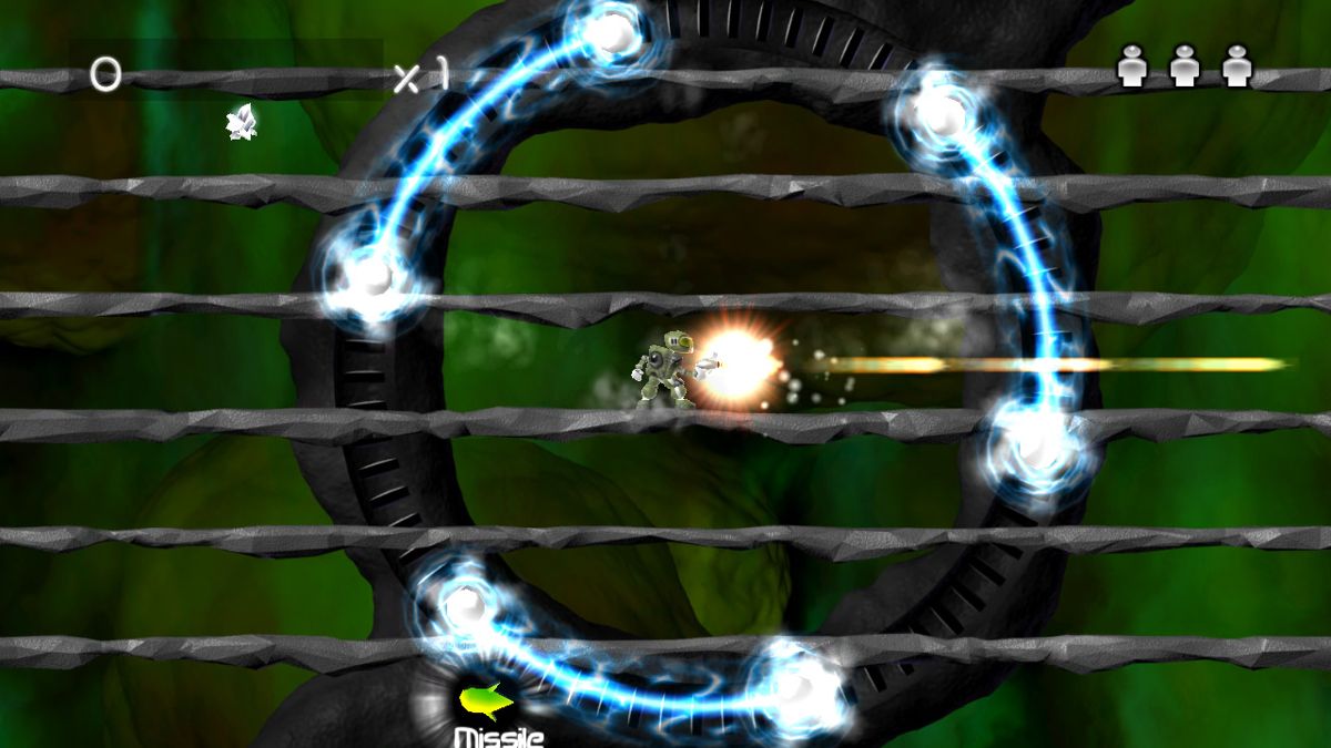Alien Zombie Megadeath (Windows) screenshot: In this level you need to move inside and outside the circling lasers.