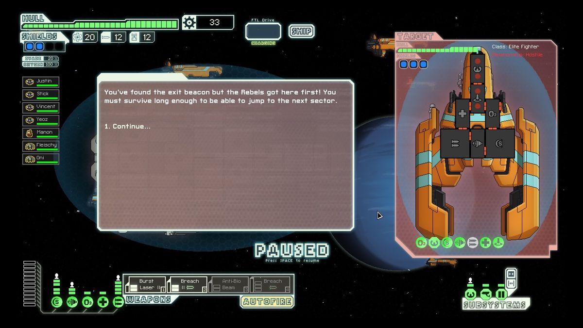 FTL: Faster Than Light (Windows) screenshot: Fighting through a Rebel siege to exit the sector can be a daunting task.