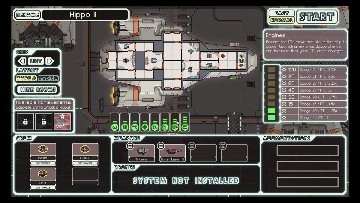 FTL: Faster Than Light (Windows) screenshot: Beginning the game with the default Kestrel Cruiser. A ship without any special traits but no real weaknesses.