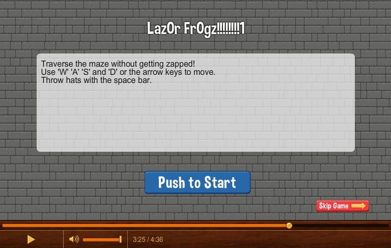 Puzzle Clubhouse: Episode 0 - Laz0r Frogs (Browser) screenshot: Near 75% of the movie, the game is introduced.