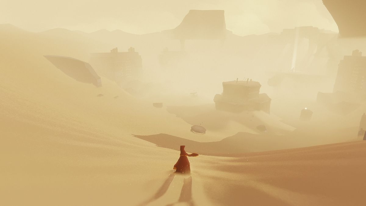 Journey (PlayStation 3) screenshot: Sliding down the hill.